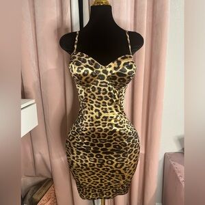 Leopard Print Satin Dress